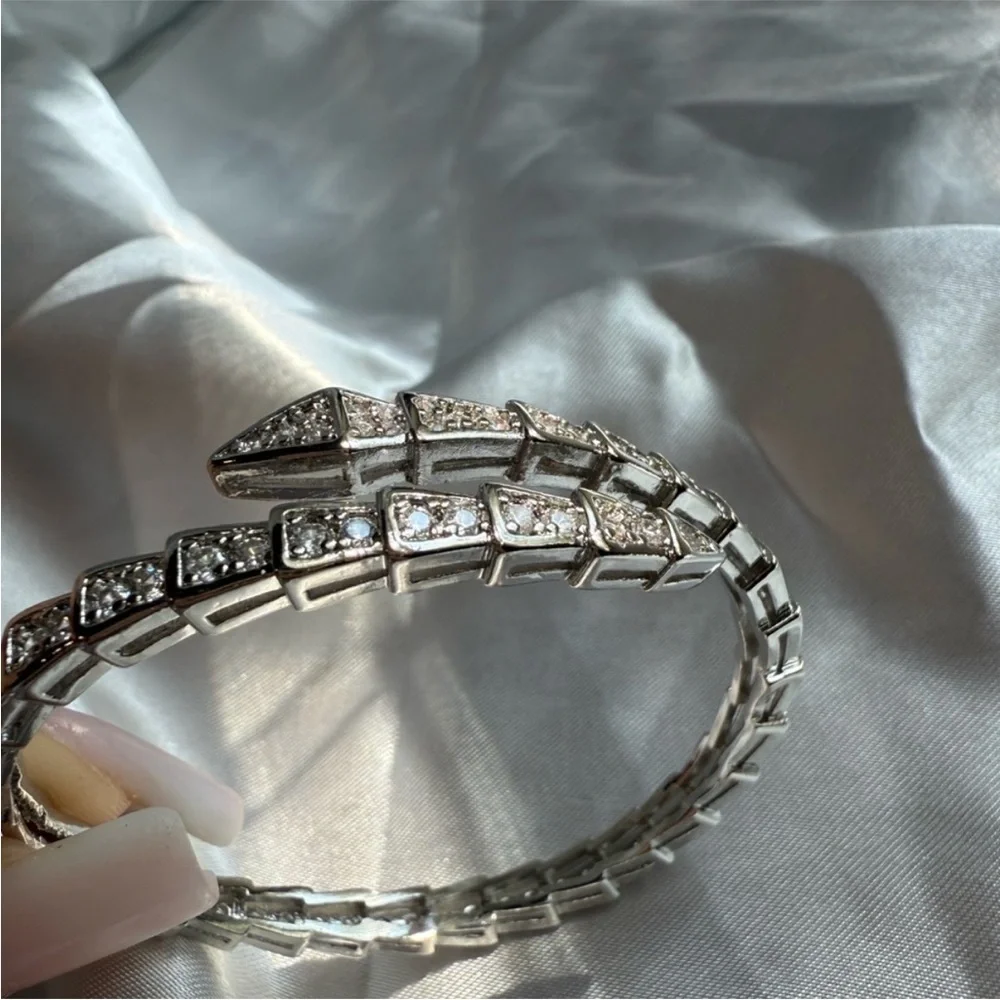 Serpentine serpent snake zircon Silver Women's Bracelet - Picture 2 of 9